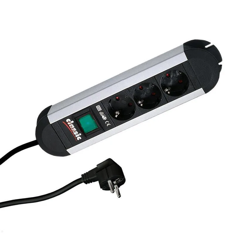 Regleta de enchufes bachmann primo alu, 3 vías, negra, 2,0 m, con interruptor