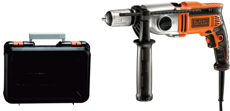 Taladro de impacto mecánico de 910w y 2 velocidades en maletín black+decker kr911k