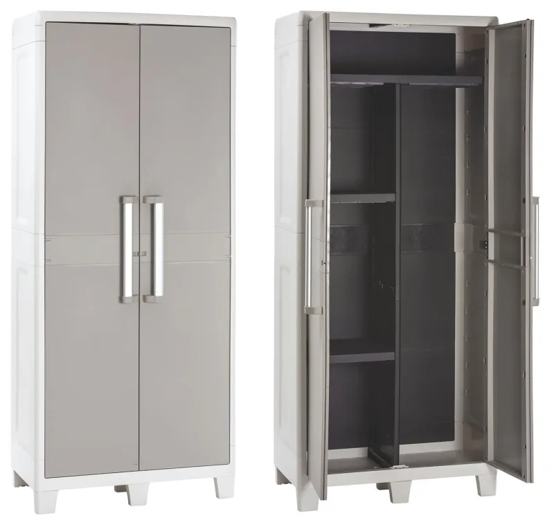 Escobero de resina con 2 estantes laterales y 2 puertas efecto metalizado urban xl toomax