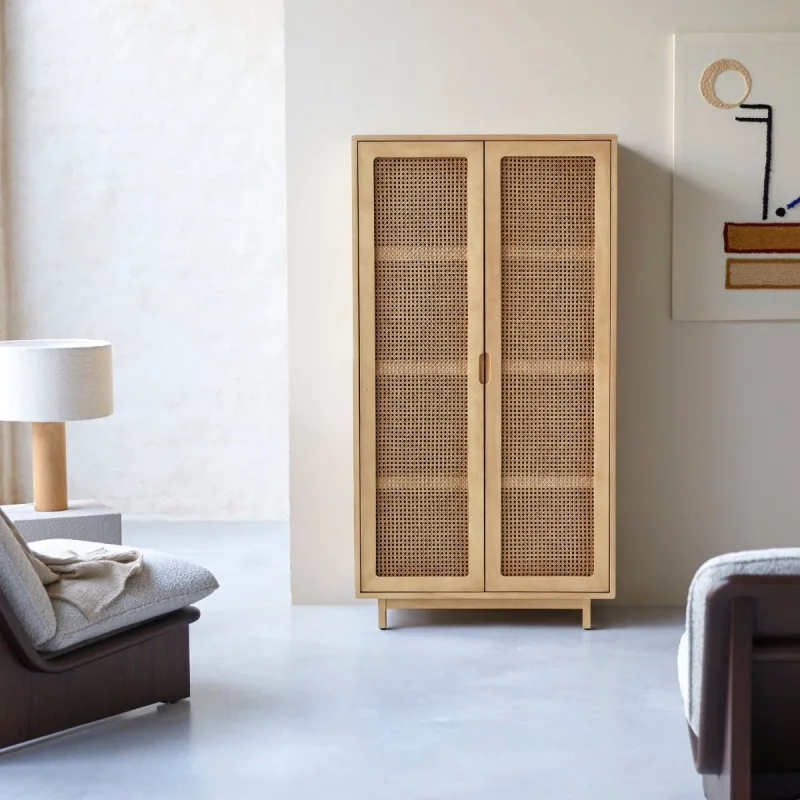 Tikamoon armario de almacenamiento de madera de olmo macizo y caña luis