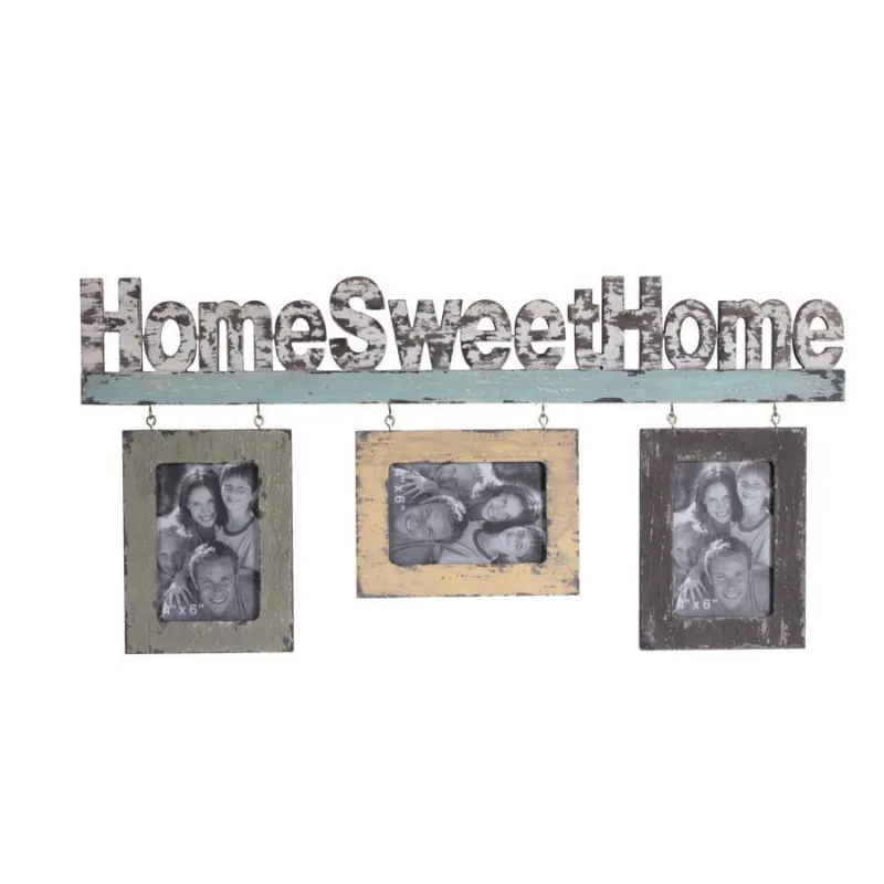 Portafoto de pared de madera para el hogar, triple, 68cm x 29cm