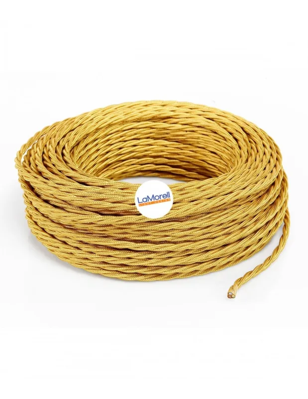 Lamorelllightdesign - cable eléctrico trenzado recubierto de tela dorado tr10 20mt 3x1.50