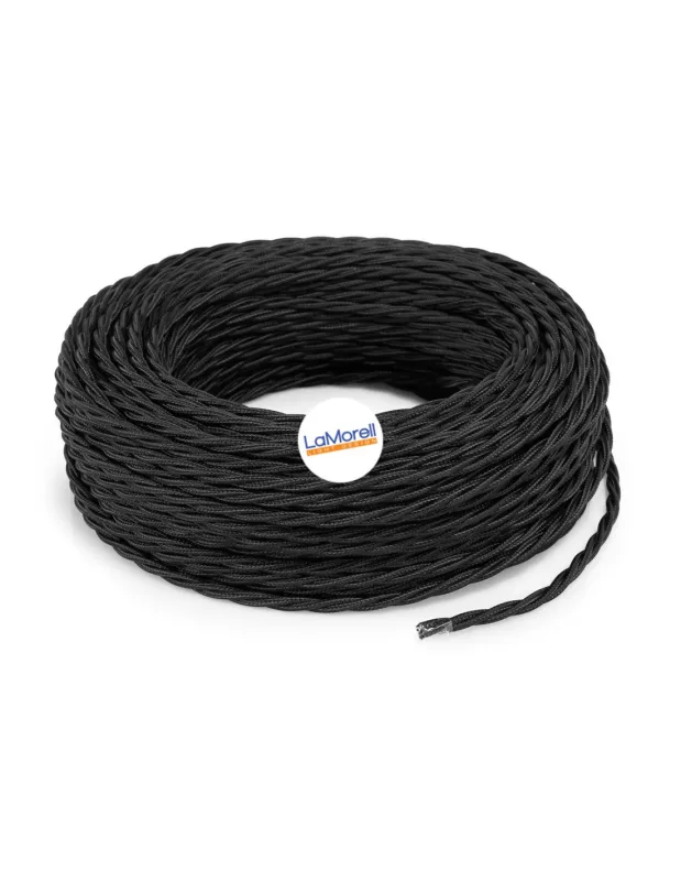 Lamorelllightdesign - cable eléctrico trenzado recubierto de tela noir tr120 30mt 3x1.50
