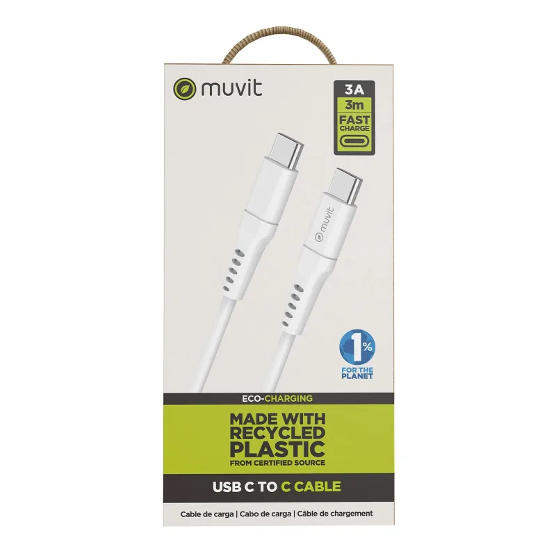 Cable muvit for change usb-c/usb-c 3m blanco