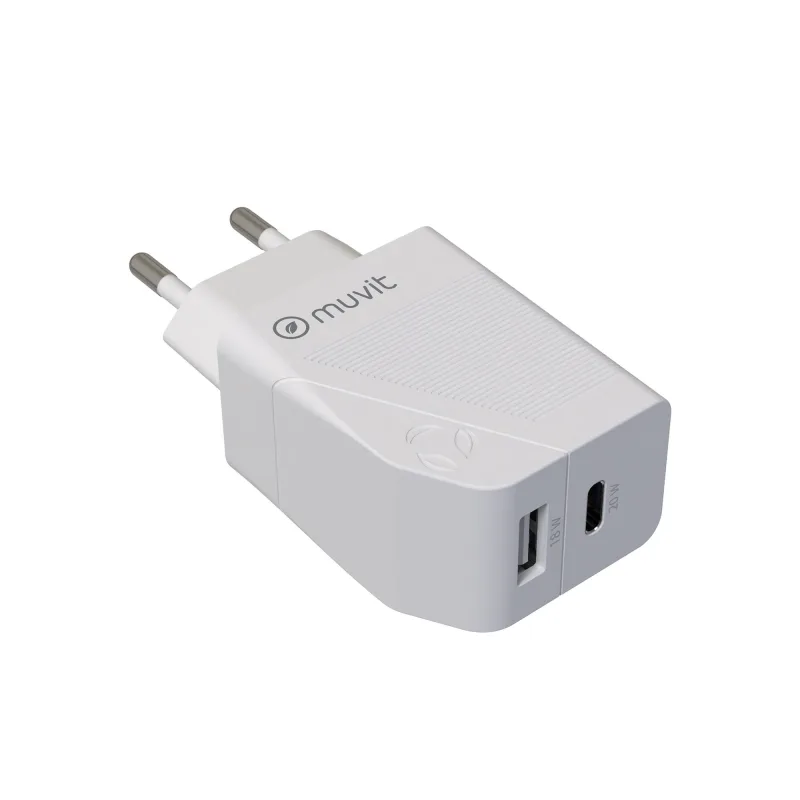 Cargador de pared muvit for change usb-c / usb-a 20w blanco