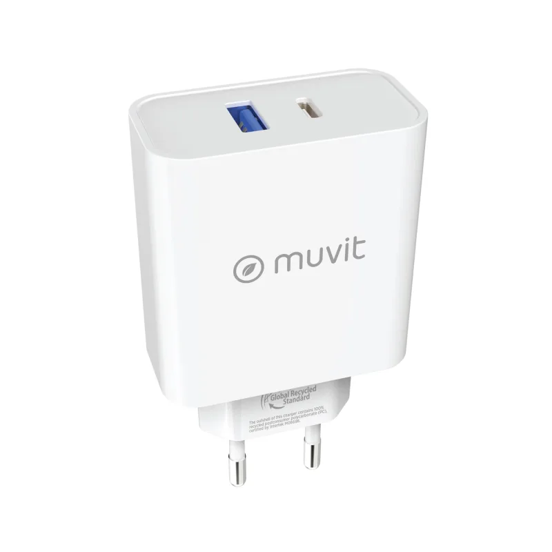 Cargador rápido muvit 2 usb-c / usb-a 65w blanco