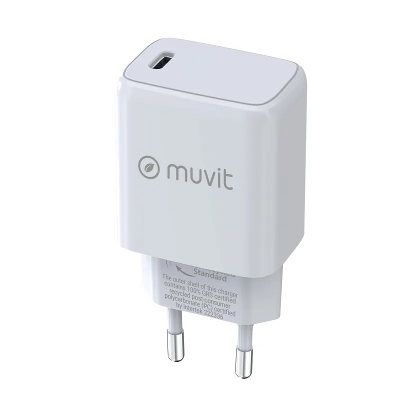 Cargador rápido muvit usb tipo c pd 30w blanco
