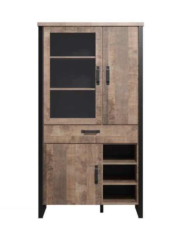 Vitrina emile 3 puertas, 1 cajón, 3 estantes, decoración roble.