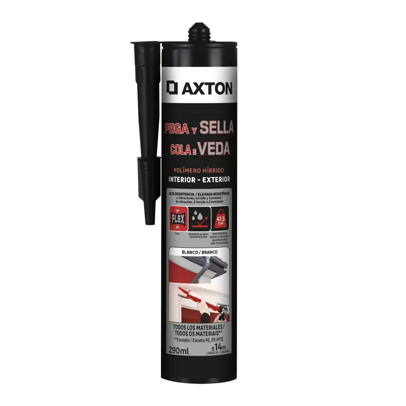 Pack de 3 adhesivos de montaje axton polímero fix & joint 290 ml blanco para mdf, mármol, hormigón, aplicación con pistola, resistente a las intemperies, goma elástica, resiste a las vibraciones. para fijar un material a una superficie.