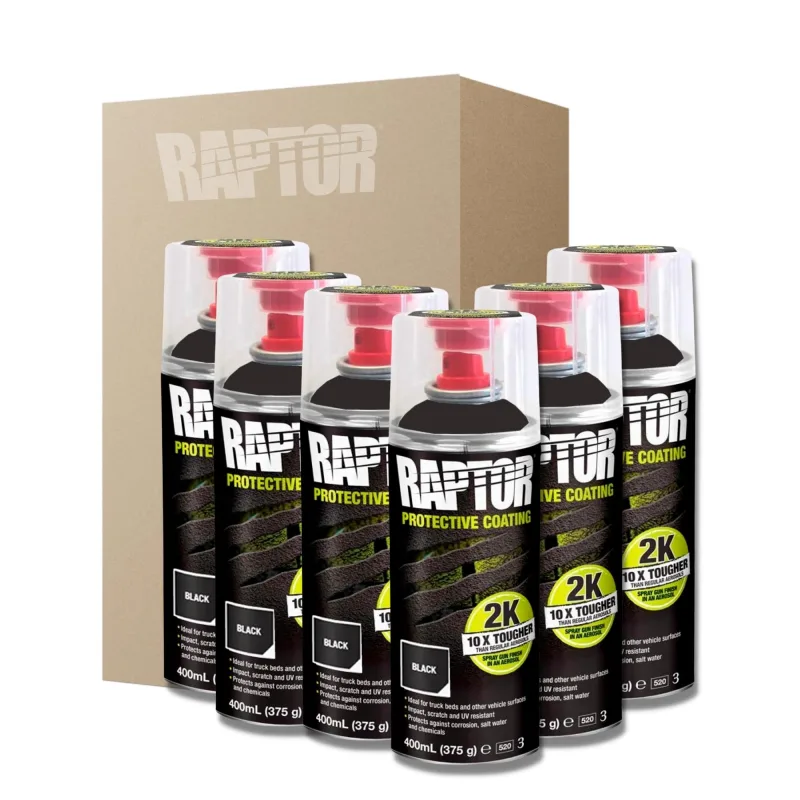 6 x spray pintura raptor 2k negro 400 ml