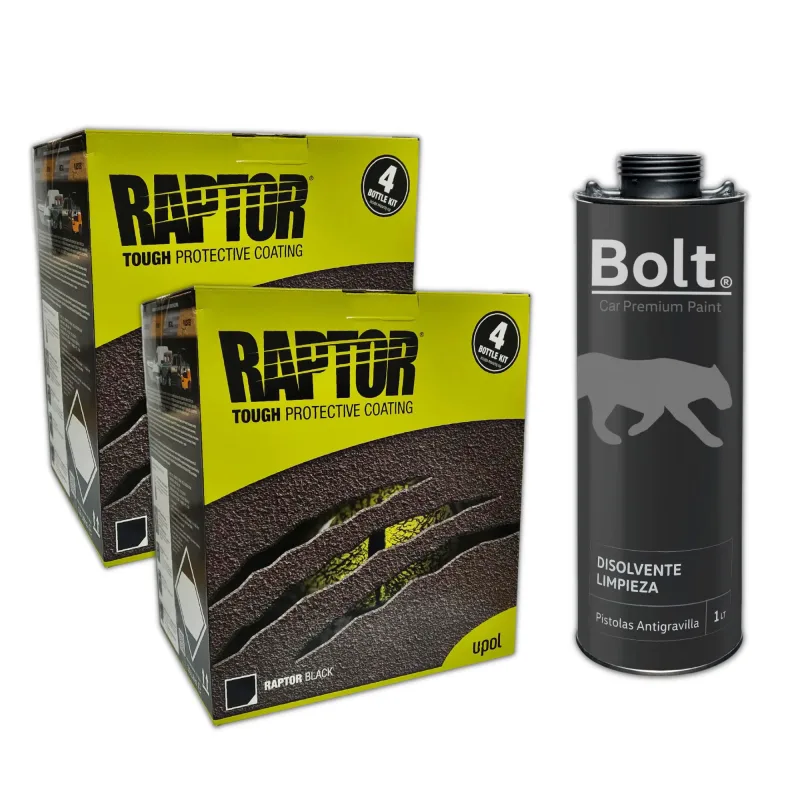 2 x pintura raptor 2k kit negro 4 lt + disolvente limpieza