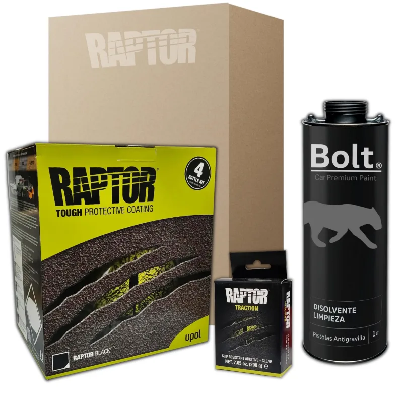 Pintura raptor 2k kit negro 4 lt + antideslizante + disolvente