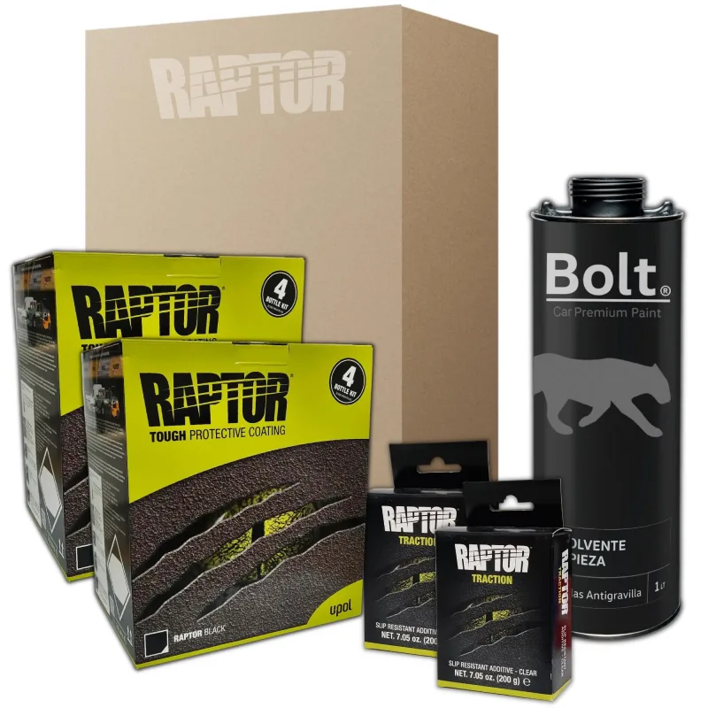 2 x pintura raptor 2k kit negro 4 lt + 2 x antides + disolvente