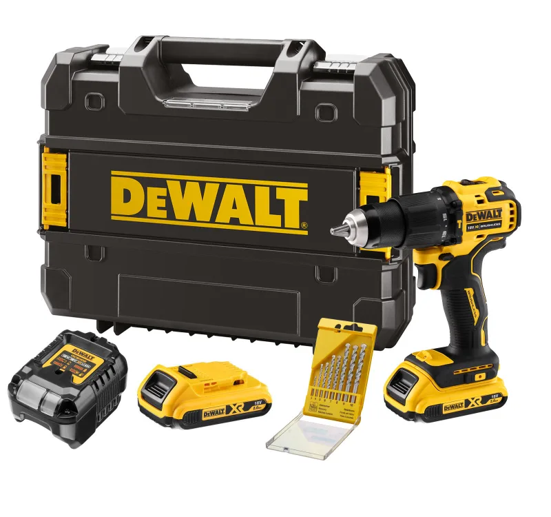Taladro percutor a batería dewalt 18v brushless - 2 baterias - 2 baterías li-ion, cargador rápido, maletín tstak, manual de instrucciones y certificado ce - dcd709d2ldm-es