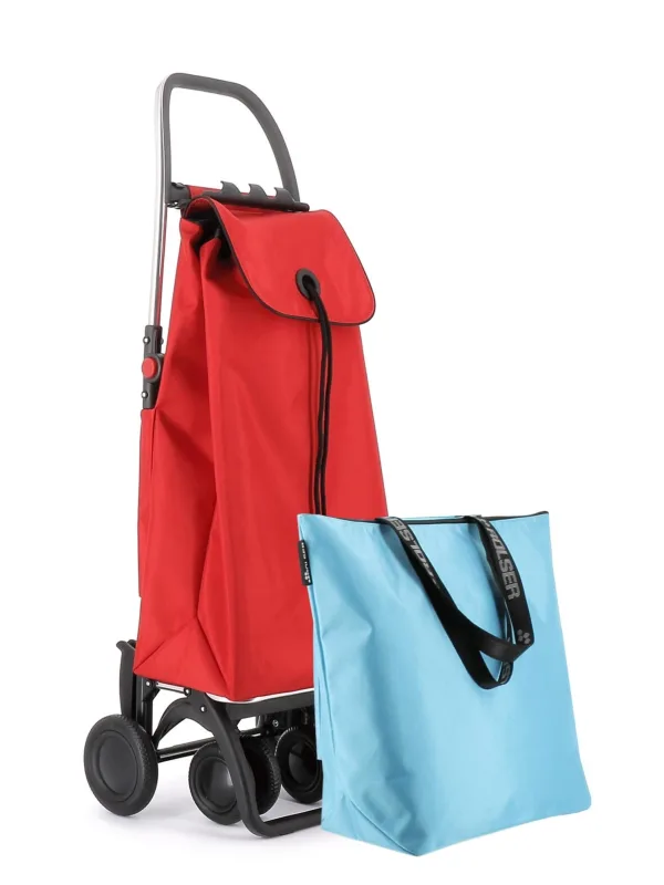Combo carro rolser i-max mf 4 ruedas 2 giratorias plegable + bolsa extra - rojo