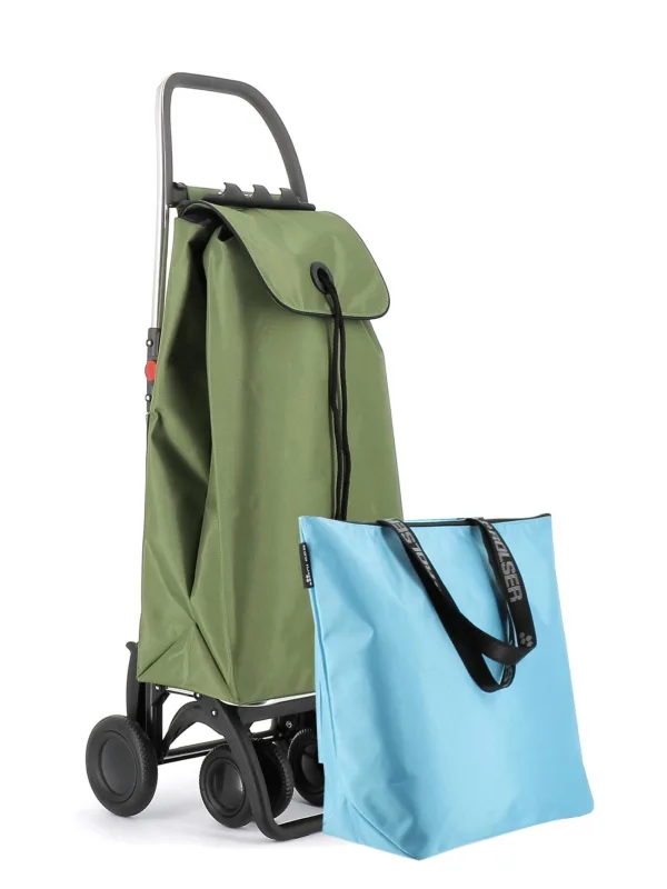 Combo carro rolser i-max mf 4 ruedas 2 giratorias plegable + bolsa extra - kaki