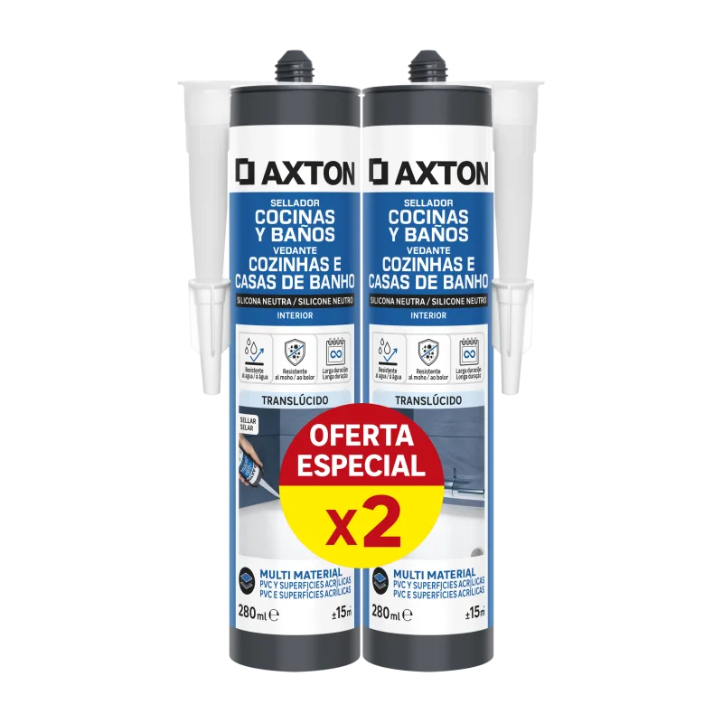 Pack de 2 siliconas neutra para cocinas y baños axton 280ml transparente