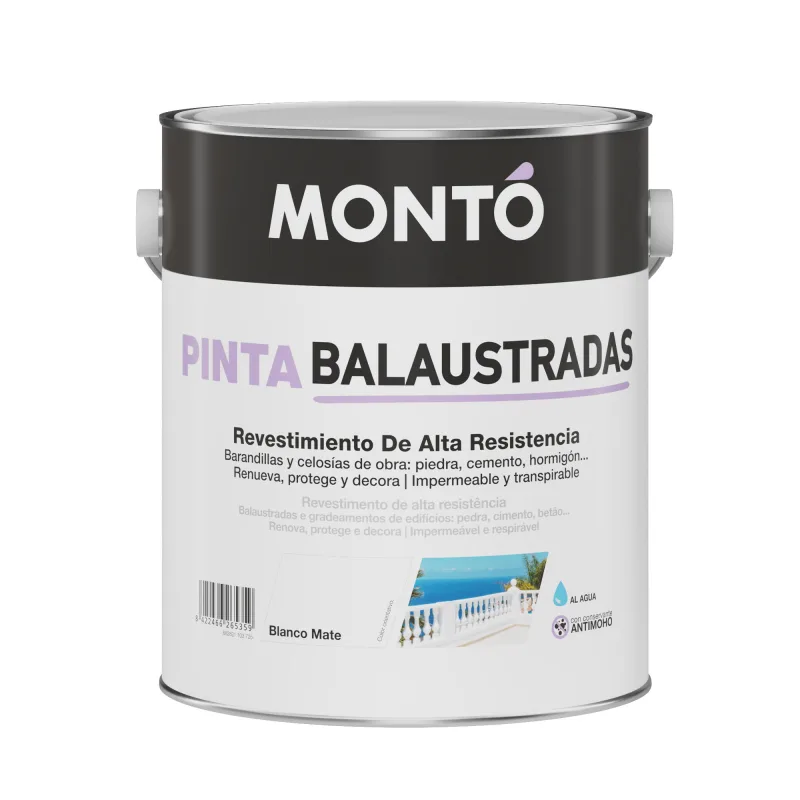 Pintura exterior color blanco para hormigón, mortero, ladrillo, fachada, balaustre montó mate 750ml base agua