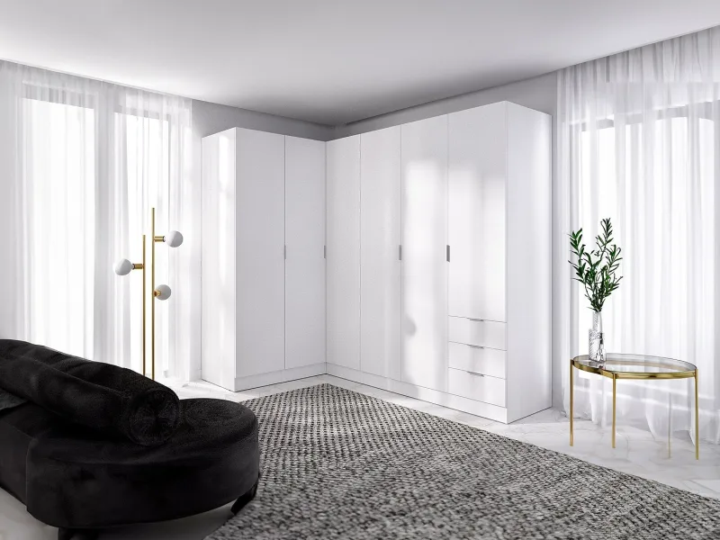 Armario de esquina de 6 puertas y 3 cajones - l213 cm - blanco - listowel