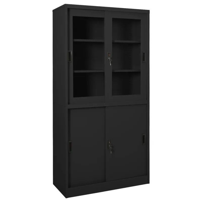 Mueble de oficina y puerta corredera antracita 90x40x180 cm