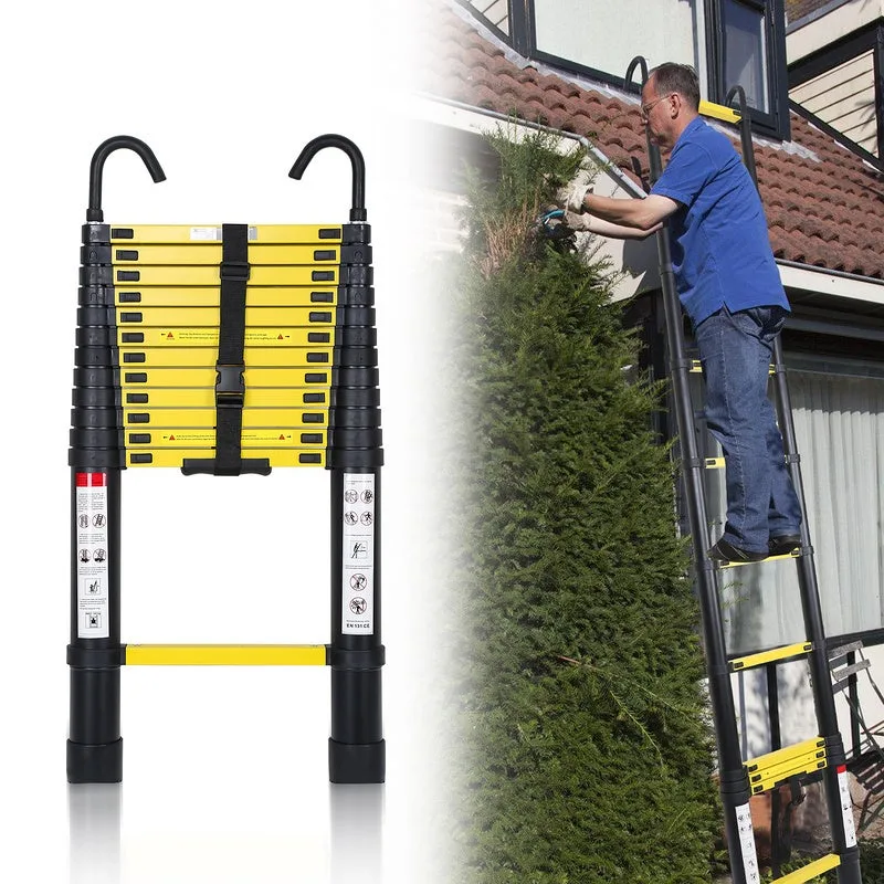 Escalera telescópica con extensión de gancho escalera de hasta 150 kg escalera de aluminio estable negro + amarillo 3,8 m