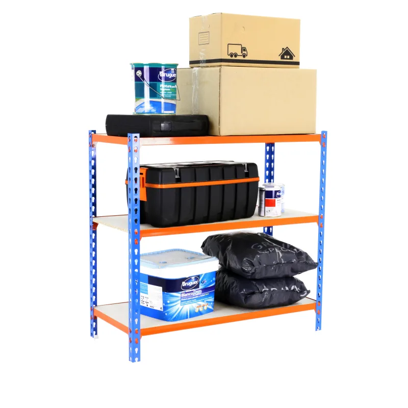 Estanteria metalica sin tornillos maderclick 3 azul/naranja/madera 90x80x30 cm
