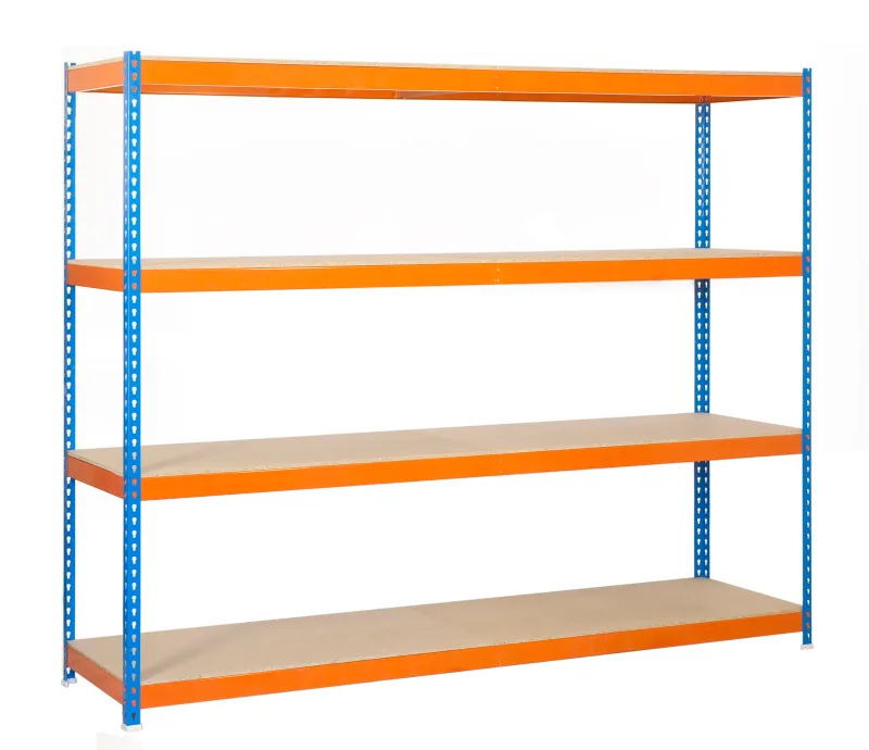 Estanteria metalica sin tornillos simonforte 4 azul/naranja/madera 200x240x60 cm