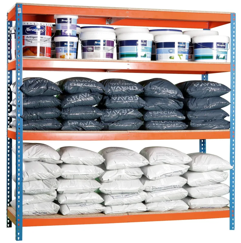 Estantería metálica sin tornillos ecoforte 4 azul/nar/mad 200x180x45 cm