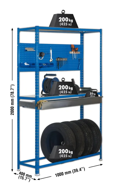 Estanteria simonracing plus azul con cajon 200x100x40cm