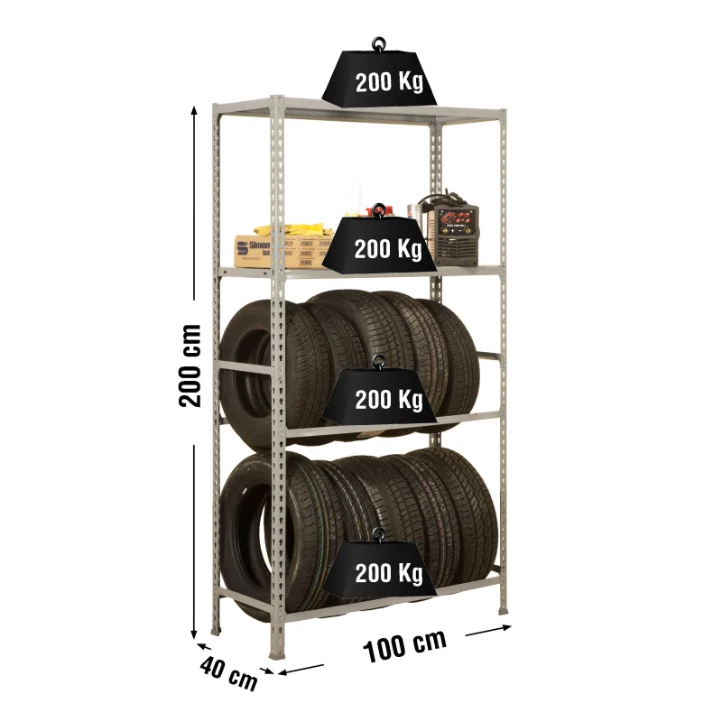 Estanteria simongarage plus gris 200x100x40cm