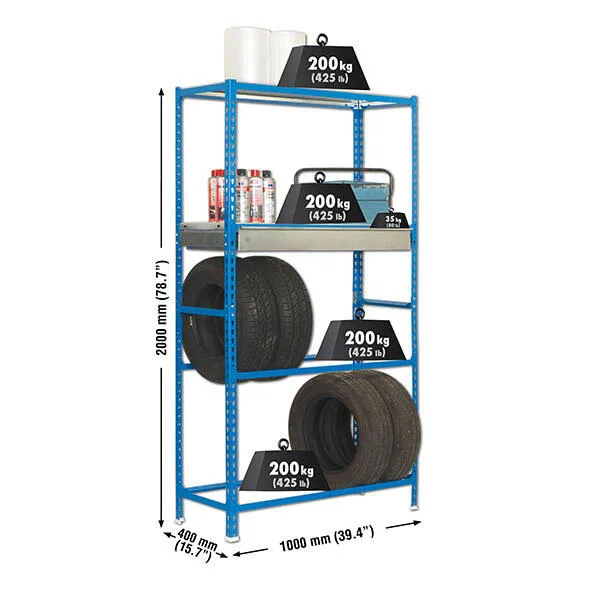 Estanteria simongarage plus azul con cajon 200x100x40cm