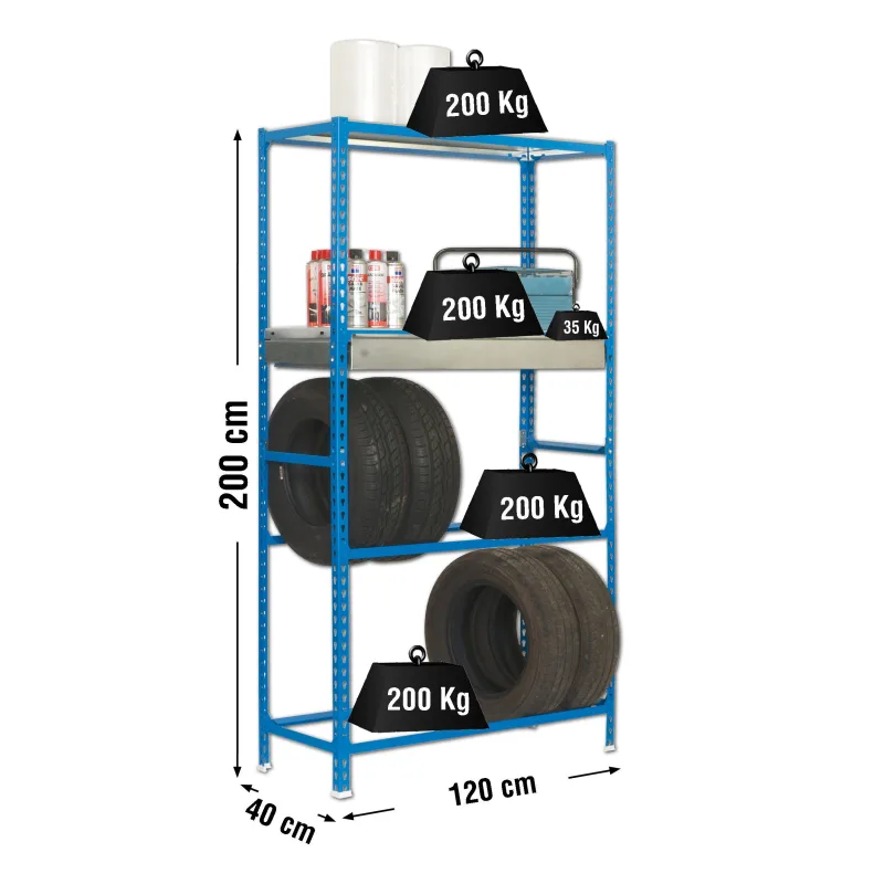 Estanteria simongarage megaplus azul con cajon 200x120x40cm