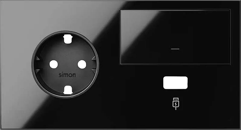 Tapa enchufe + interruptor + toma de usb simon 100 negro