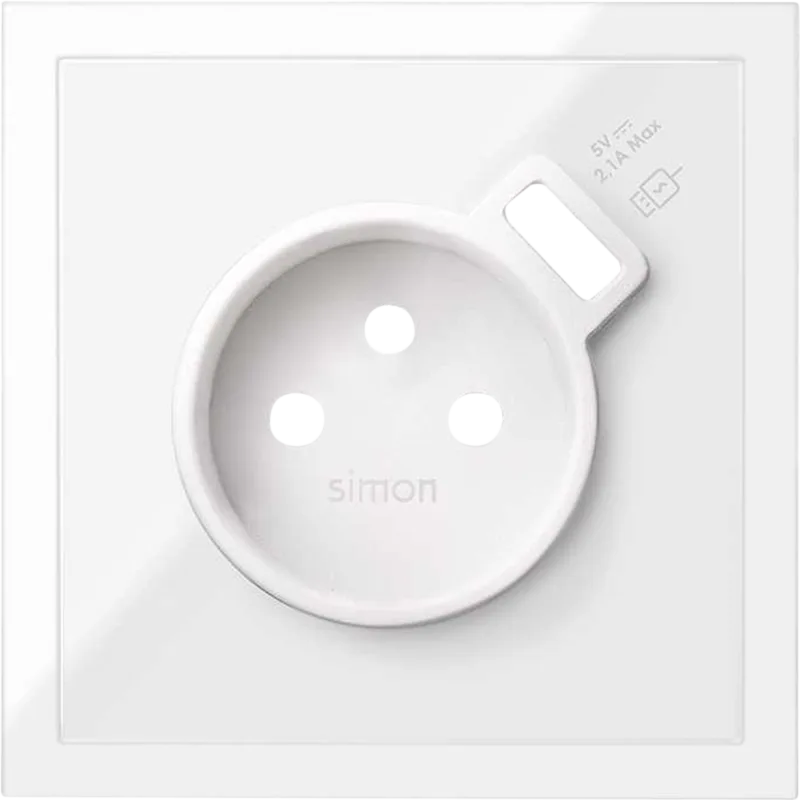 Tapa de enchufe francés + toma de usb simon 100 blanco