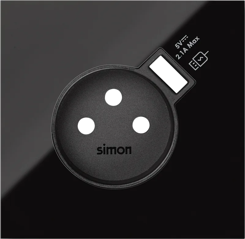 Tapa de enchufe francés + toma de usb simon 100 negro