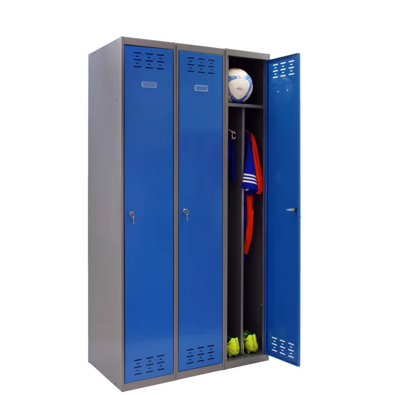 Taquilla single con 3 divisores 180x150x50 cm montada color gris/azul 3 puertas