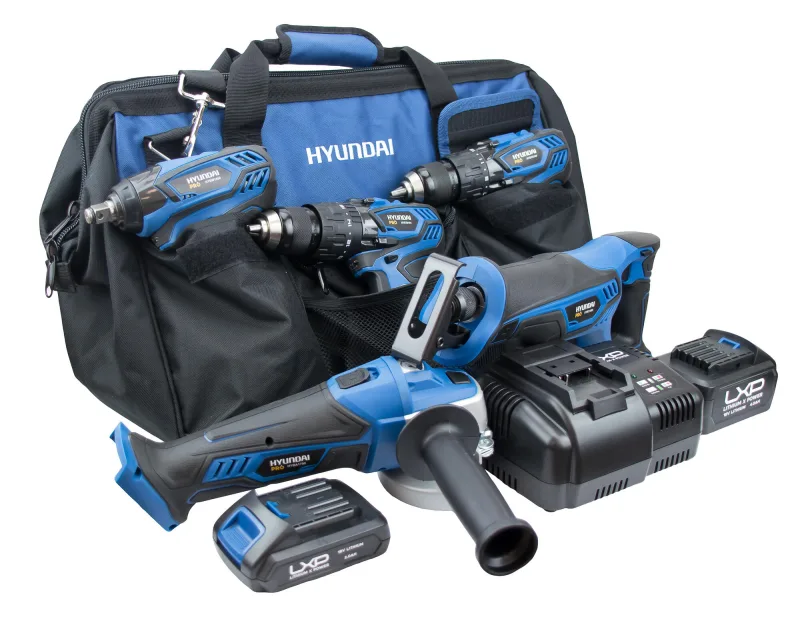 Pack hyundai atornillador + taladro + sierra sable + pistola + amoladora