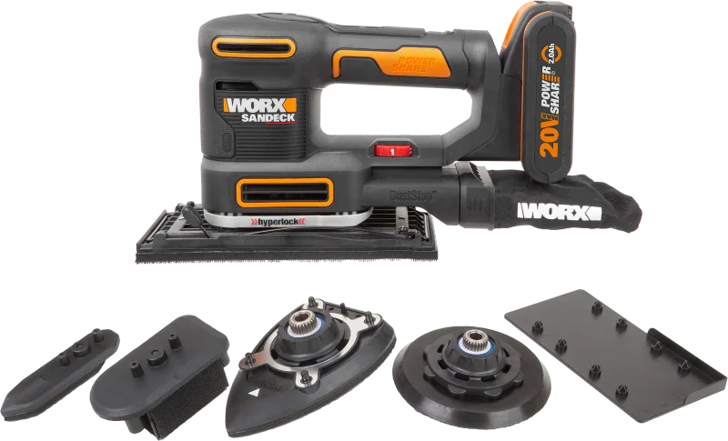 Multilijadora 5-en-1 worx wx820 sandeck 20v 1 bat 2ah + 15 lijas y accesorios