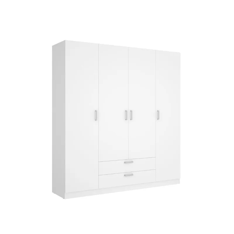 Armario maxi 4 puertas + barra + 2 cajones + 9 compartimentos blanco 215x200x52 cm