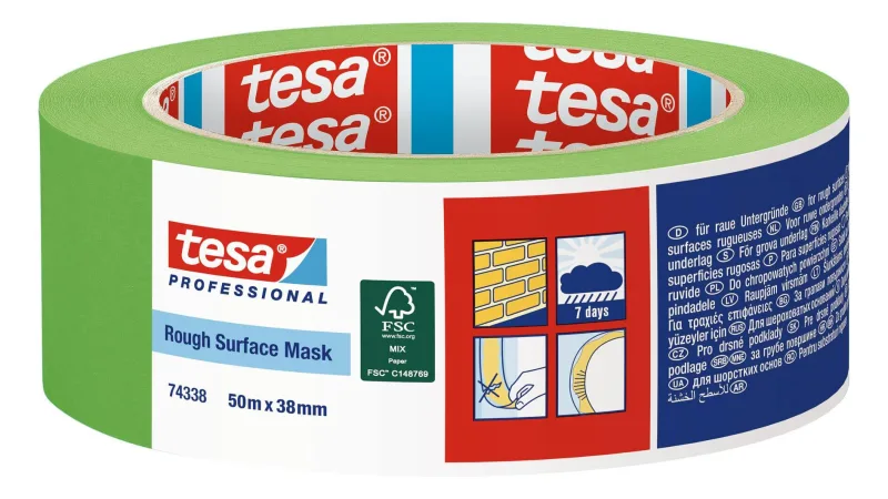 Cinta de enmascarar verde para superficies rugosas 50mm x 50m - paquete de 6