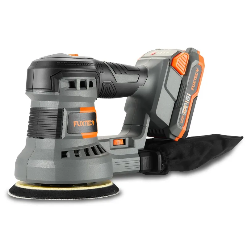 Fuxtec 20v fx-e1rs20 lijadora rotorbital sin cable - incluye batería y cargador. lijadora rotorbital con control de velocidad y bols
