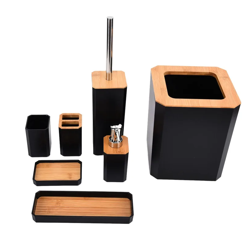 Juego de accesorios de baño de bambú, juego de accesorios de baño de bambú de 7 piezas, toi
