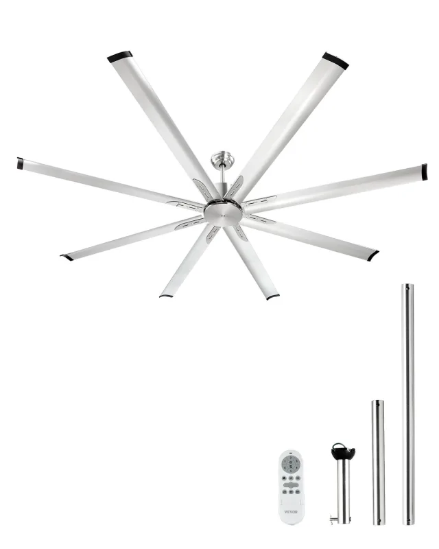 Ventilador techo, 214 cm, sin luz, control remoto 6 velocidades, 8 aspas aluminio, motor cc reversible, interior/exterior, níquel cepillado vevor