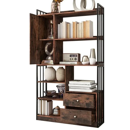 Estantería para libros, 6 estantes con puertas y cajones, estantería de piso a techo - comfortxl