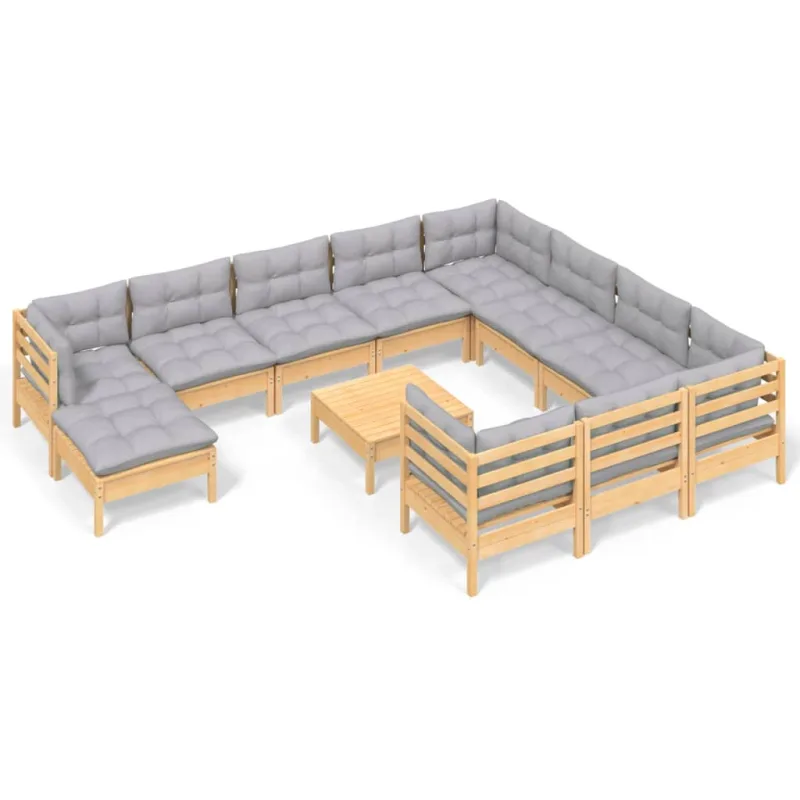 Juego de muebles de jardín 12 pzas y cojines madera de pino - comfortxl