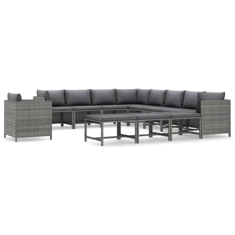 Set de muebles de jardín 12 pzas y cojines ratán sintético gris - comfortxl