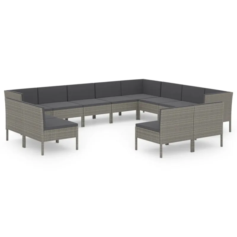 Set de muebles de jardín 12 pzas y cojines ratán sintético gris - comfortxl