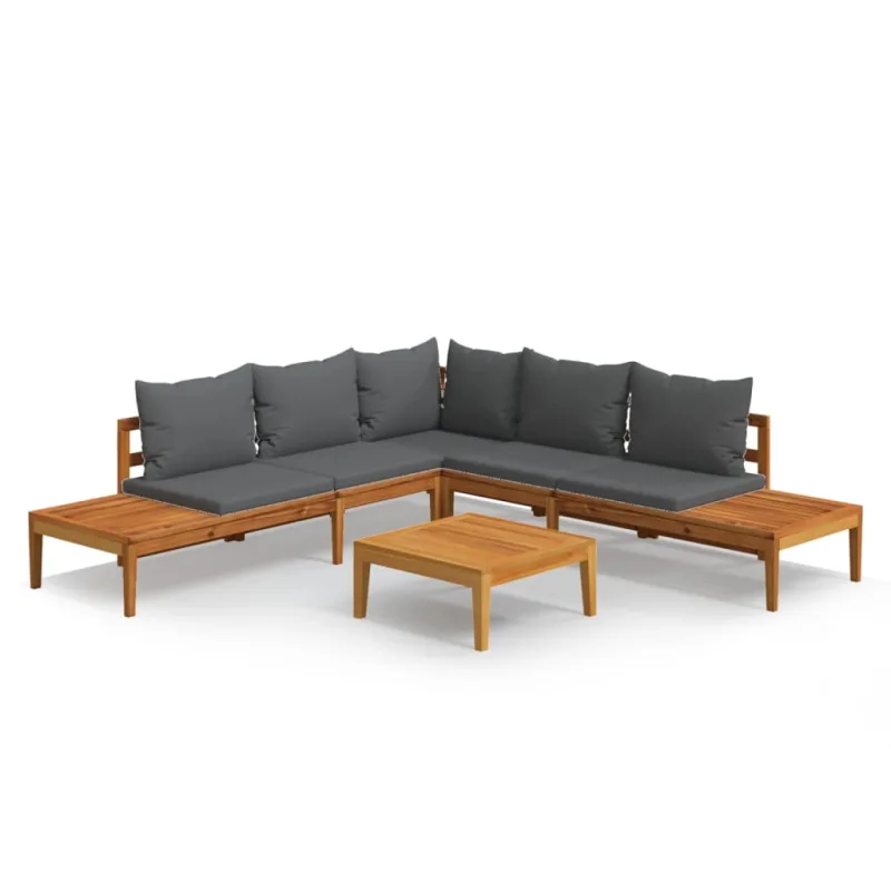 Set muebles de jardín 4 pzas cojines gris oscuro madera acacia