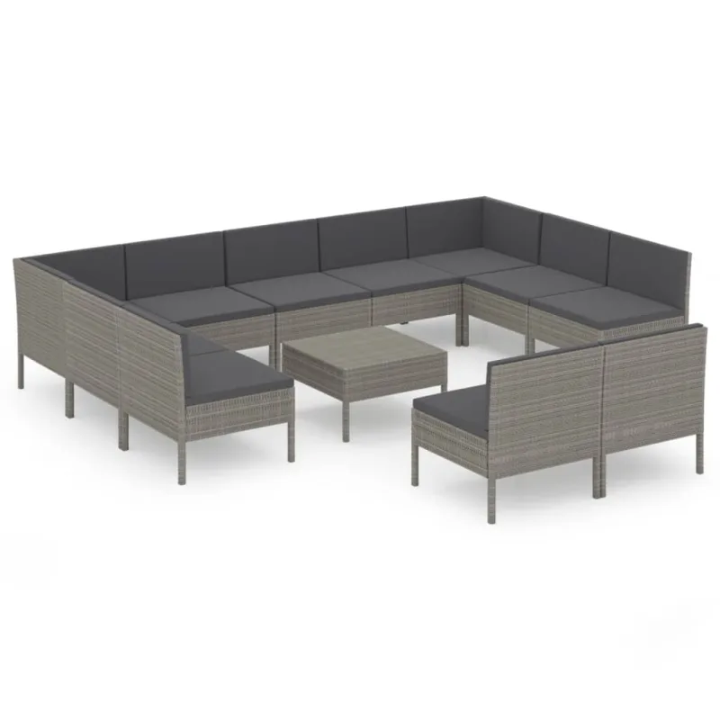 Set de muebles de jardín 12 pzas y cojines ratán sintético gris - comfortxl
