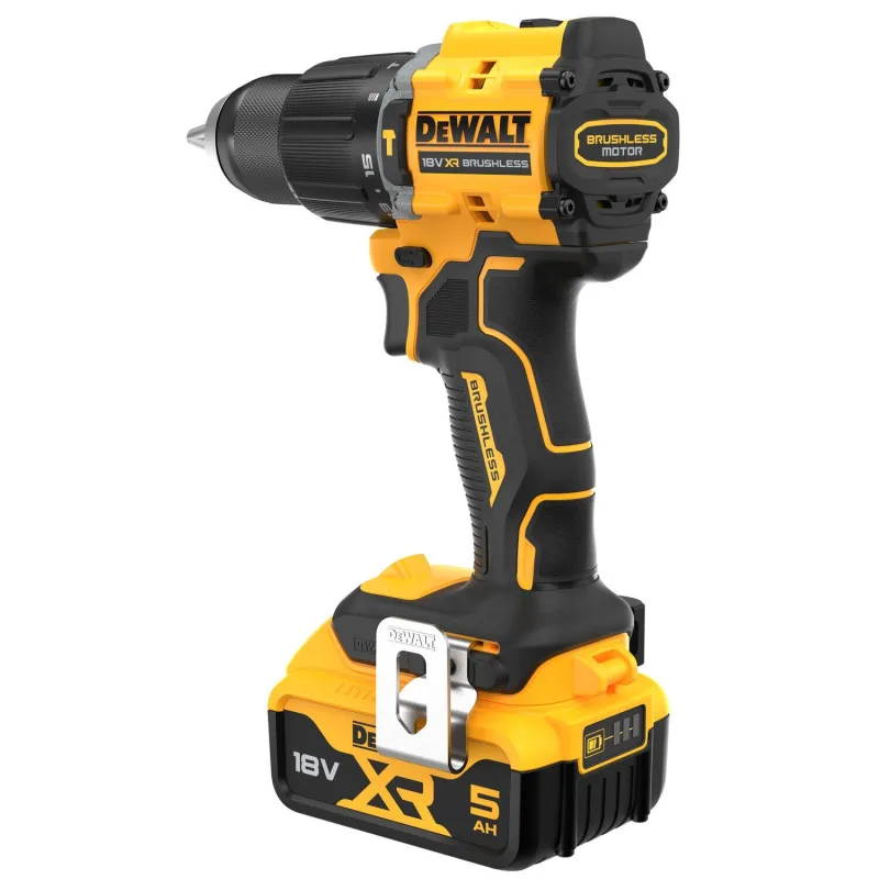 Taladro percutor a batería dewalt 18v brushless :2 baterías li-ion 5ah - maletín tstak - dcd799p2t-qw